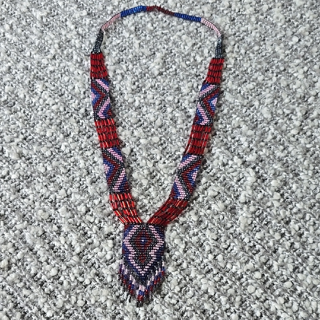 Vintage Red And Pink Geometric Statement Necklace With Pendant 30$